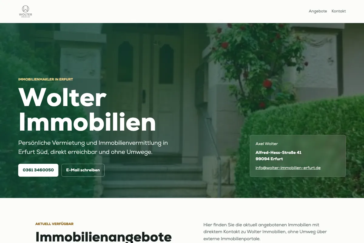 Desktop-Screenshot der Website Wolter Immobilien Erfurt